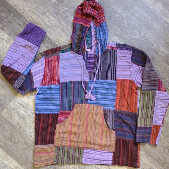 Patchwork Batik Boho Long Sleeve Cotton Pullover Hoodie - Culture Shop Sz Med - Picture 1 of 5